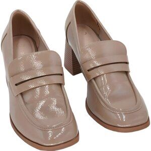 Journee Collection Malleah Patent Loafer Pumps Block Heel Taupe Women's US 9M